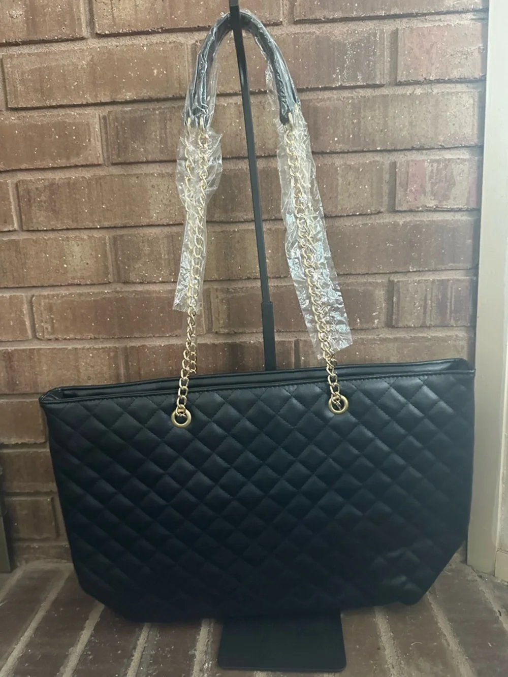 Badgley Mischka Black Quilted Chain Strap Tote Bag NWT Quiet Luxury